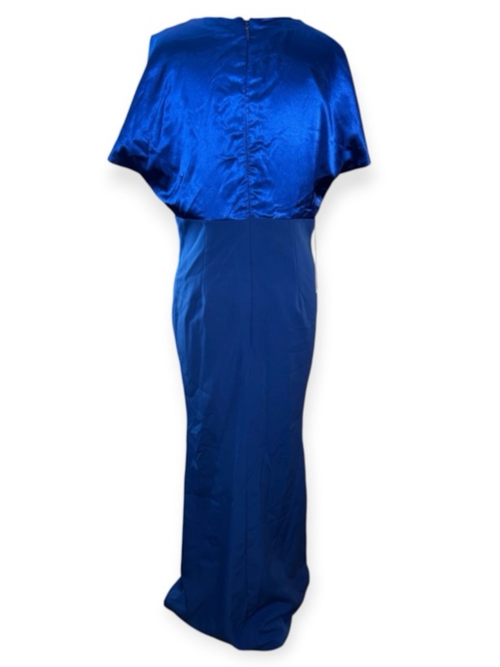 Royal Blue Satin Maxi Dress w/ Tie Front, P2P:21”, L:62”, NWT - Picture 2 of 10